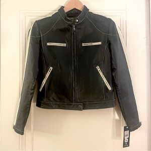 G Collection Black Leather Moto Jacket NWT